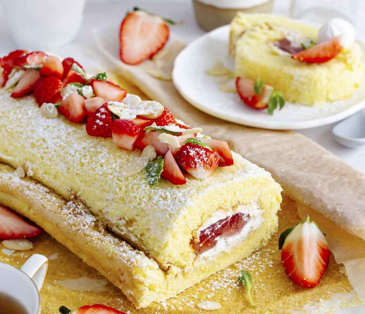 Roulé à la crème et fraises