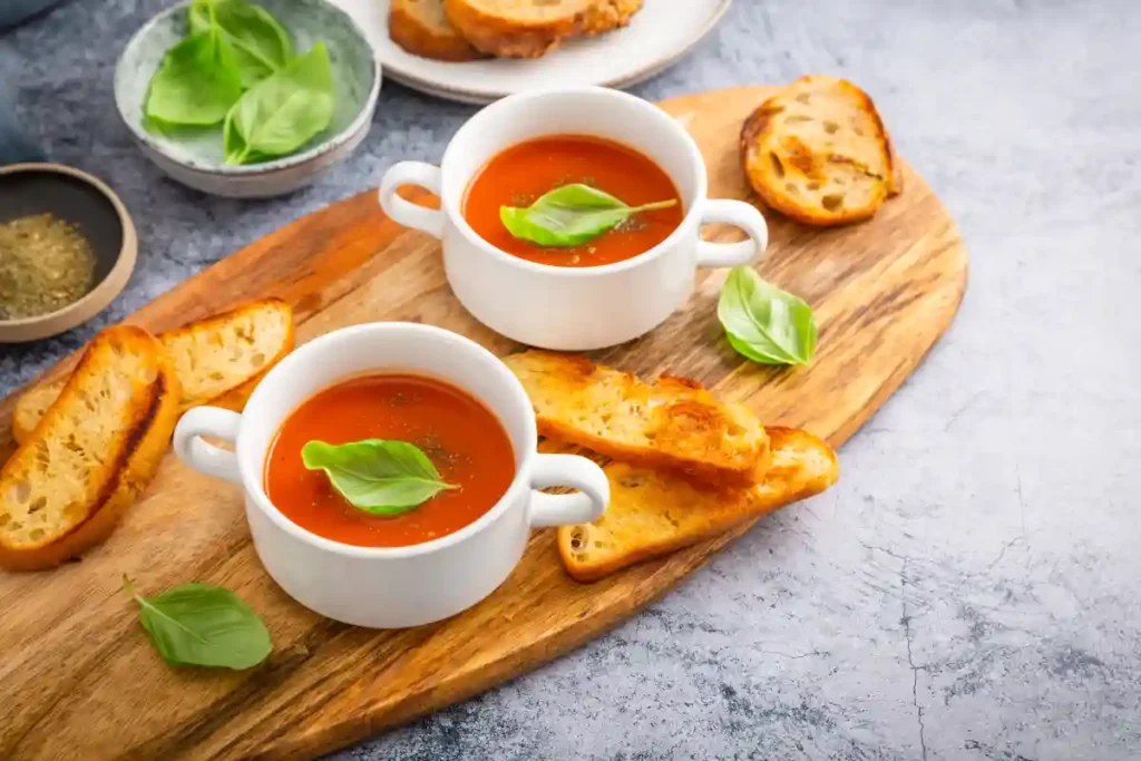 soupe de tomates maison avec du basilic